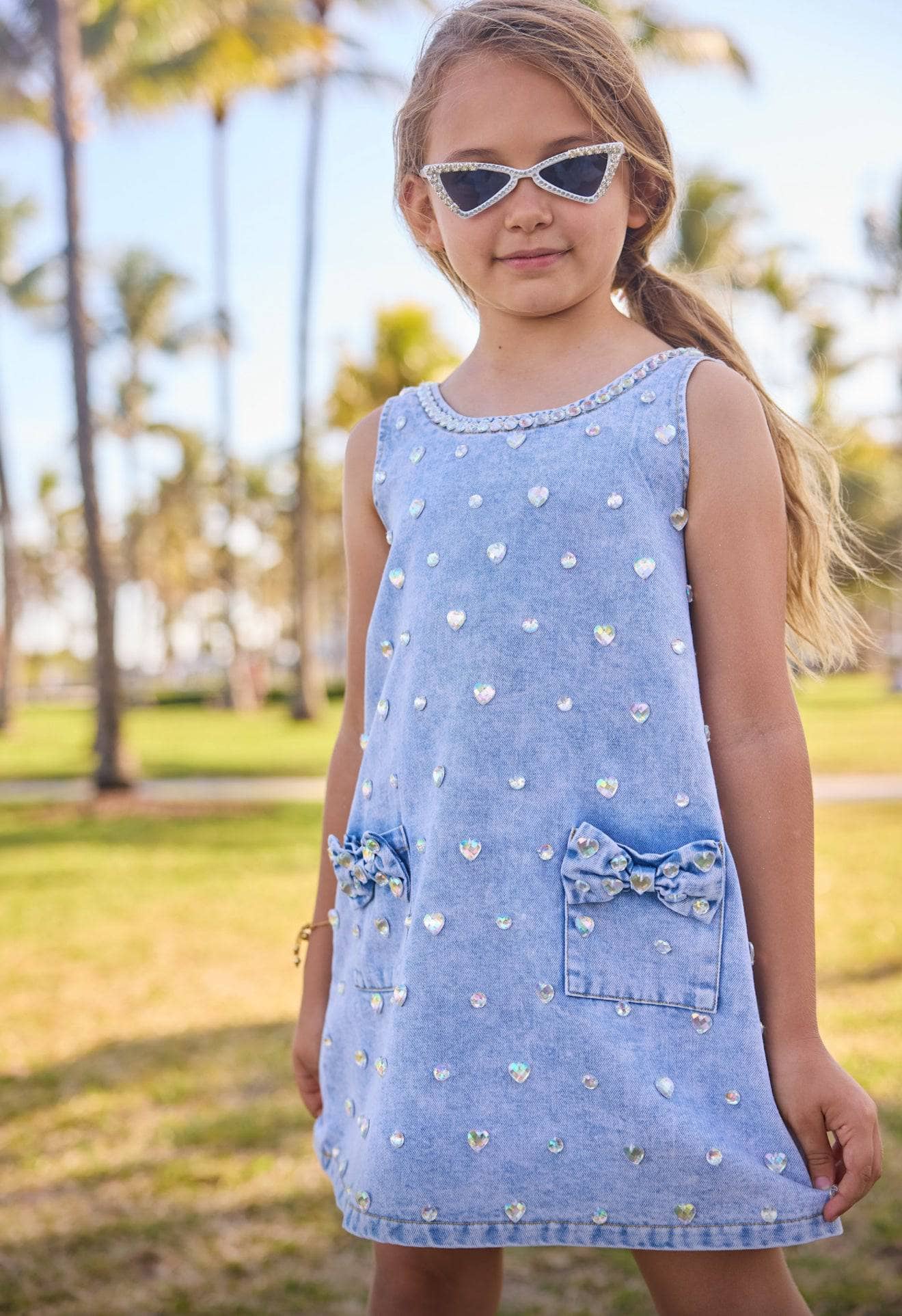 Crystal Heart Denim Bow Dress Crystal Heart Denim Bow Dress