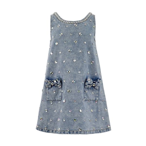 Crystal Heart Denim Bow Dress