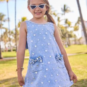 Crystal Heart Denim Bow Dress Crystal Heart Denim Bow Dress