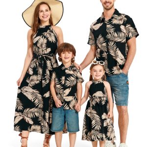 Family Hawaiian Matching Outfits Mommy and Me Outfits Caribbean Vacation Summer Tropical Halter Sundresses and Shirts