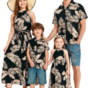 Family Hawaiian Matching Outfits Mommy and Me Outfits Caribbean Vacation Summer Tropical Halter Sundresses and Shirts