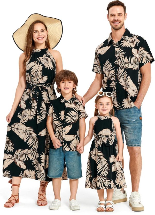 Family Hawaiian Matching Outfits Mommy and Me Outfits Caribbean Vacation Summer Tropical Halter Sundresses and Shirts