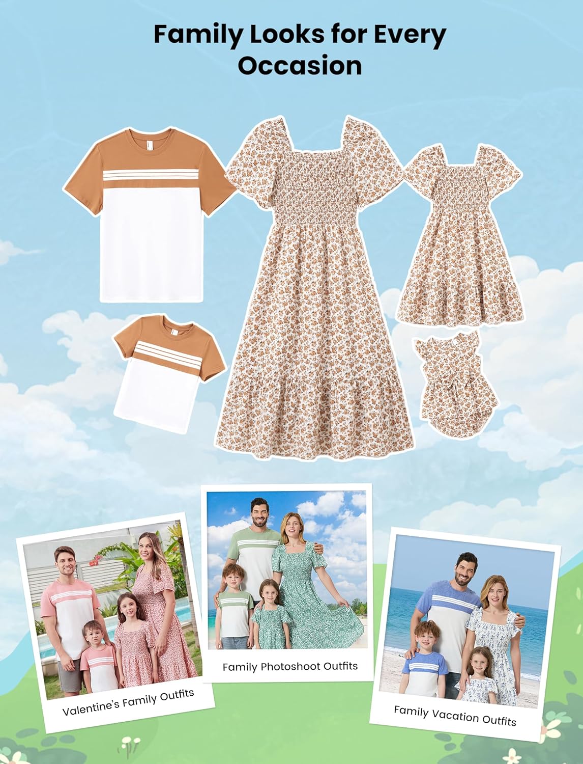 Family Matching Outfits Boho Floral Print Square Neck Puff Sleeve Smocked Dress and Short Sleeve T-Shirts Matching Set Family Matching Outfits Boho Floral Print Square Neck Puff Sleeve Smocked Dress and Short Sleeve T-Shirts Matching Set