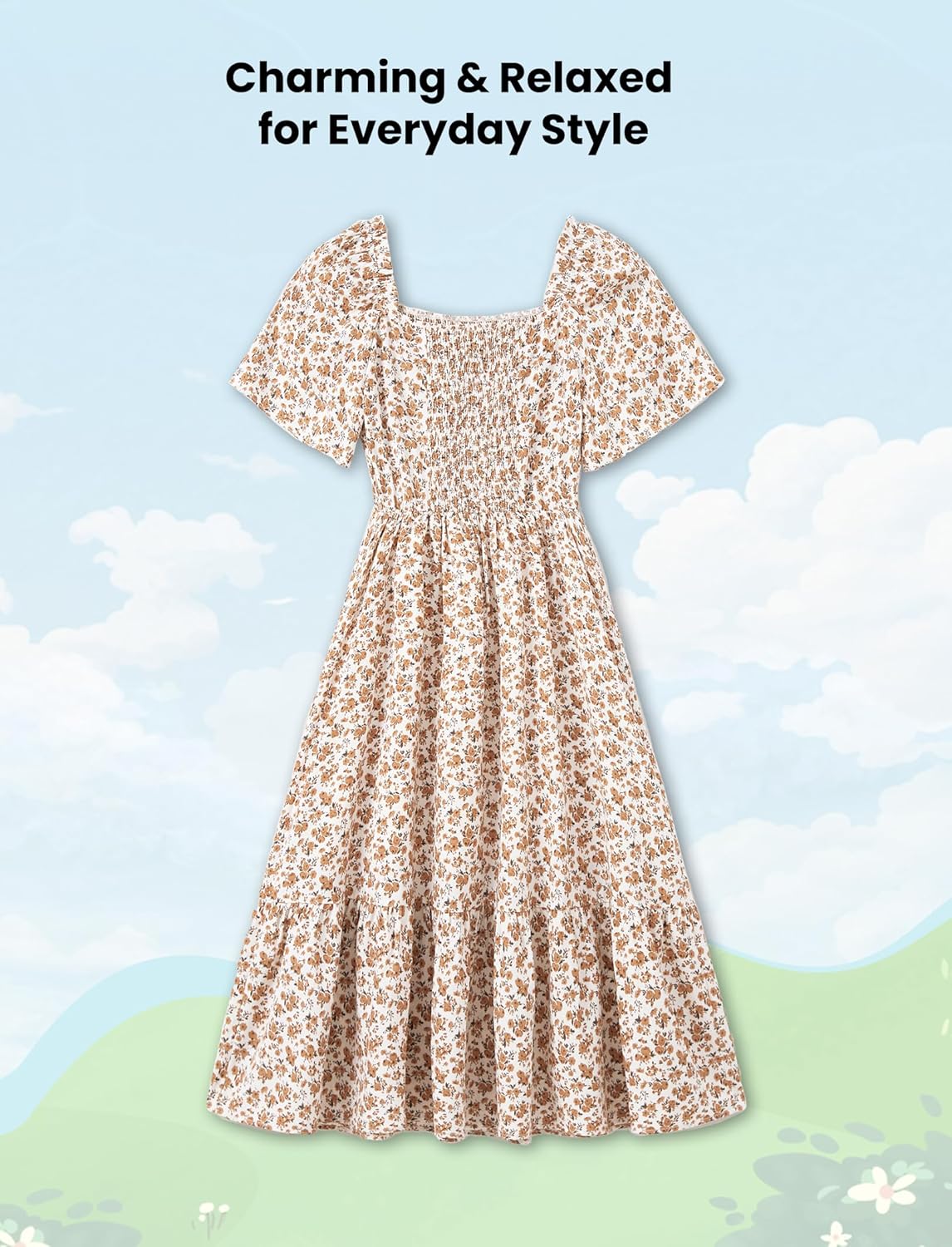 Family Matching Outfits Boho Floral Print Square Neck Puff Sleeve Smocked Dress and Short Sleeve T-Shirts Matching Set Family Matching Outfits Boho Floral Print Square Neck Puff Sleeve Smocked Dress and Short Sleeve T-Shirts Matching Set