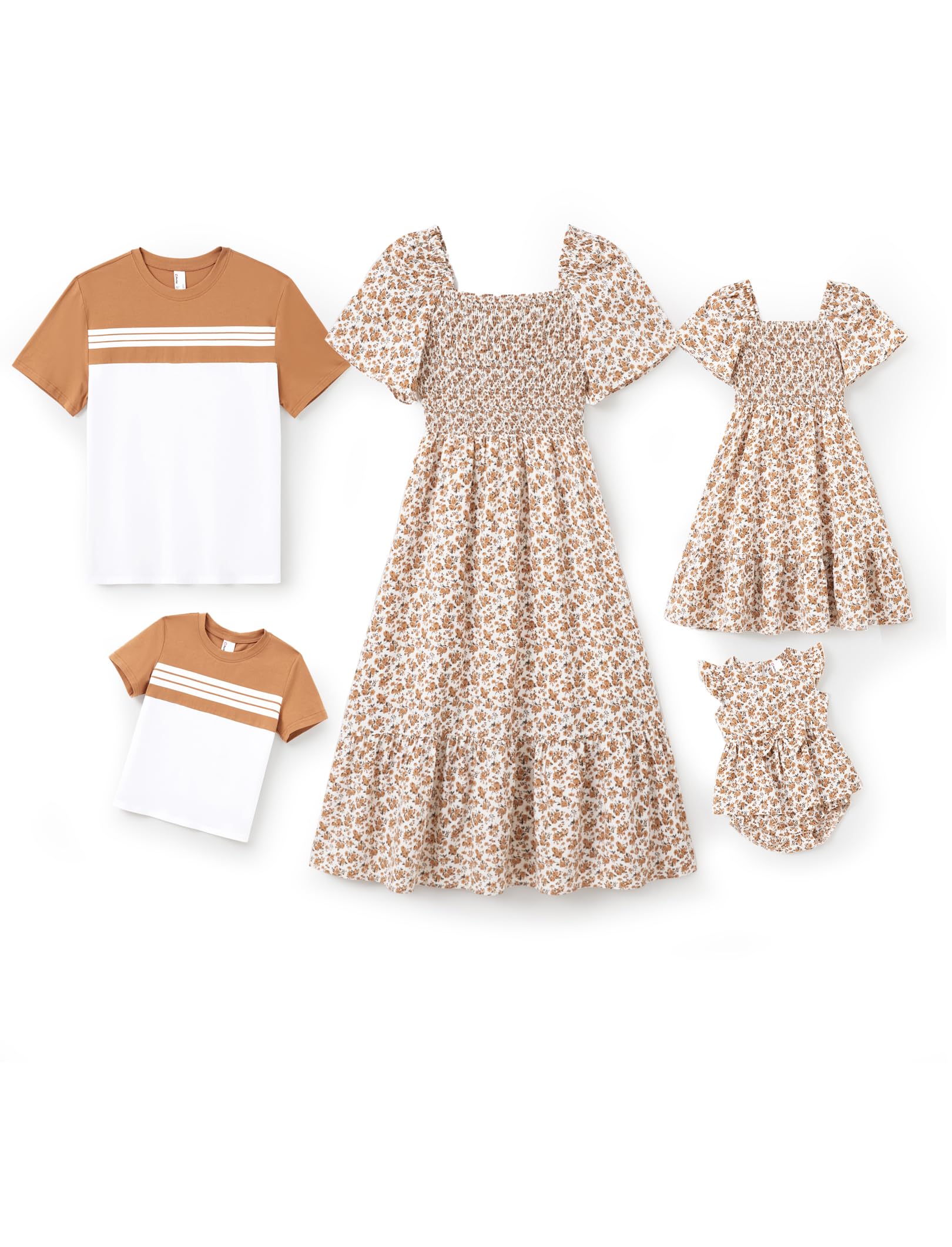 Family Matching Outfits Boho Floral Print Square Neck Puff Sleeve Smocked Dress and Short Sleeve T-Shirts Matching Set Family Matching Outfits Boho Floral Print Square Neck Puff Sleeve Smocked Dress and Short Sleeve T-Shirts Matching Set