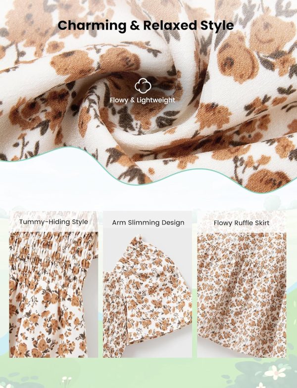 Family Matching Outfits Boho Floral Print Square Neck Puff Sleeve Smocked Dress and Short Sleeve T-Shirts Matching Set