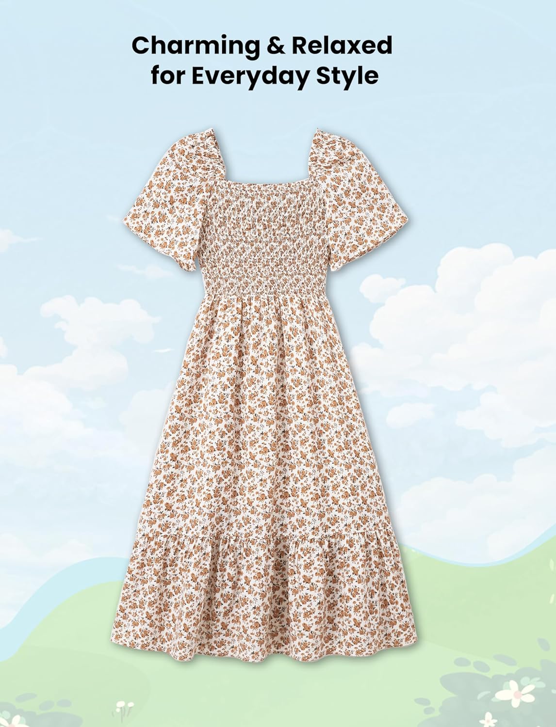 Family Matching Outfits Boho Floral Print Square Neck Puff Sleeve Smocked Dress and Short Sleeve T-Shirts Matching Set Family Matching Outfits Boho Floral Print Square Neck Puff Sleeve Smocked Dress and Short Sleeve T-Shirts Matching Set