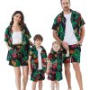 Family Matching Outfits Hawaiian Dad and Me Beach Tropical Plant Allover Flower Print Shirt and Shorts Set