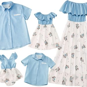 Family Matching Outfits Mommy and Me Dresses Floral Printed Men Boy Shirt Girl Romper Family Matching Outfits Mommy and Me Dresses Floral Printed Men Boy Shirt Girl Romper