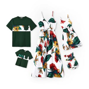 Family Matching Outfits Mommy and Me Dresses Hawaiian Tropical Vacation Beach Spaghetti Strap Dress and Shirt Family Matching Outfits Mommy and Me Dresses Hawaiian Tropical Vacation Beach Spaghetti Strap Dress and Shirt