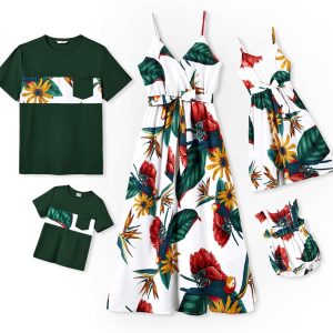 Family Matching Outfits Mommy and Me Dresses Hawaiian Tropical Vacation Beach Spaghetti Strap Dress and Shirt Family Matching Outfits Mommy and Me Dresses Hawaiian Tropical Vacation Beach Spaghetti Strap Dress and Shirt