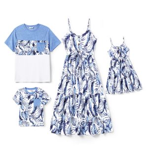 Family Matching Outfits Mommy and Me Dresses Spaghetti Sleeveless Summer Vacation Hawaiian Dress and T-Shirts Sets Family Matching Outfits Mommy and Me Dresses Spaghetti Sleeveless Summer Vacation Hawaiian Dress and T-Shirts Sets