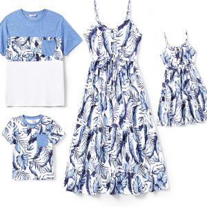 Family Matching Outfits Mommy and Me Dresses Spaghetti Sleeveless Summer Vacation Hawaiian Dress and T-Shirts Sets Family Matching Outfits Mommy and Me Dresses Spaghetti Sleeveless Summer Vacation Hawaiian Dress and T-Shirts Sets