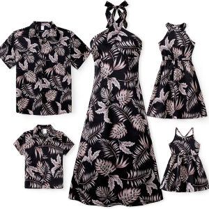 Family Matching Summer Outfits, Hawaiian Vacation Women Beach Dress, Girls Sundress, Men and Boys Button Down Shirt