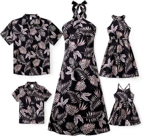 Family Matching Summer Outfits, Hawaiian Vacation Women Beach Dress, Girls Sundress, Men and Boys Button Down Shirt