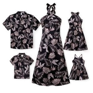 Family Matching Summer Outfits, Hawaiian Vacation Women Beach Dress, Girls Sundress, Men and Boys Button Down Shirt