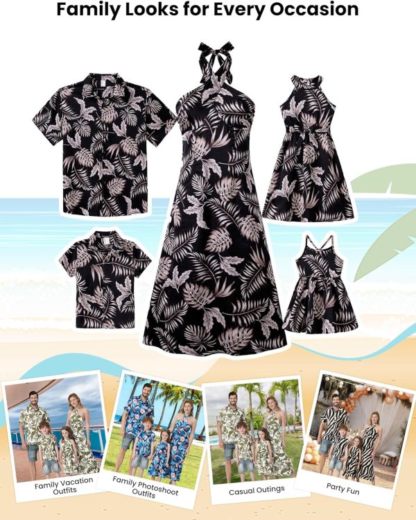 Family Matching Summer Outfits, Hawaiian Vacation Women Beach Dress, Girls Sundress, Men and Boys Button Down Shirt