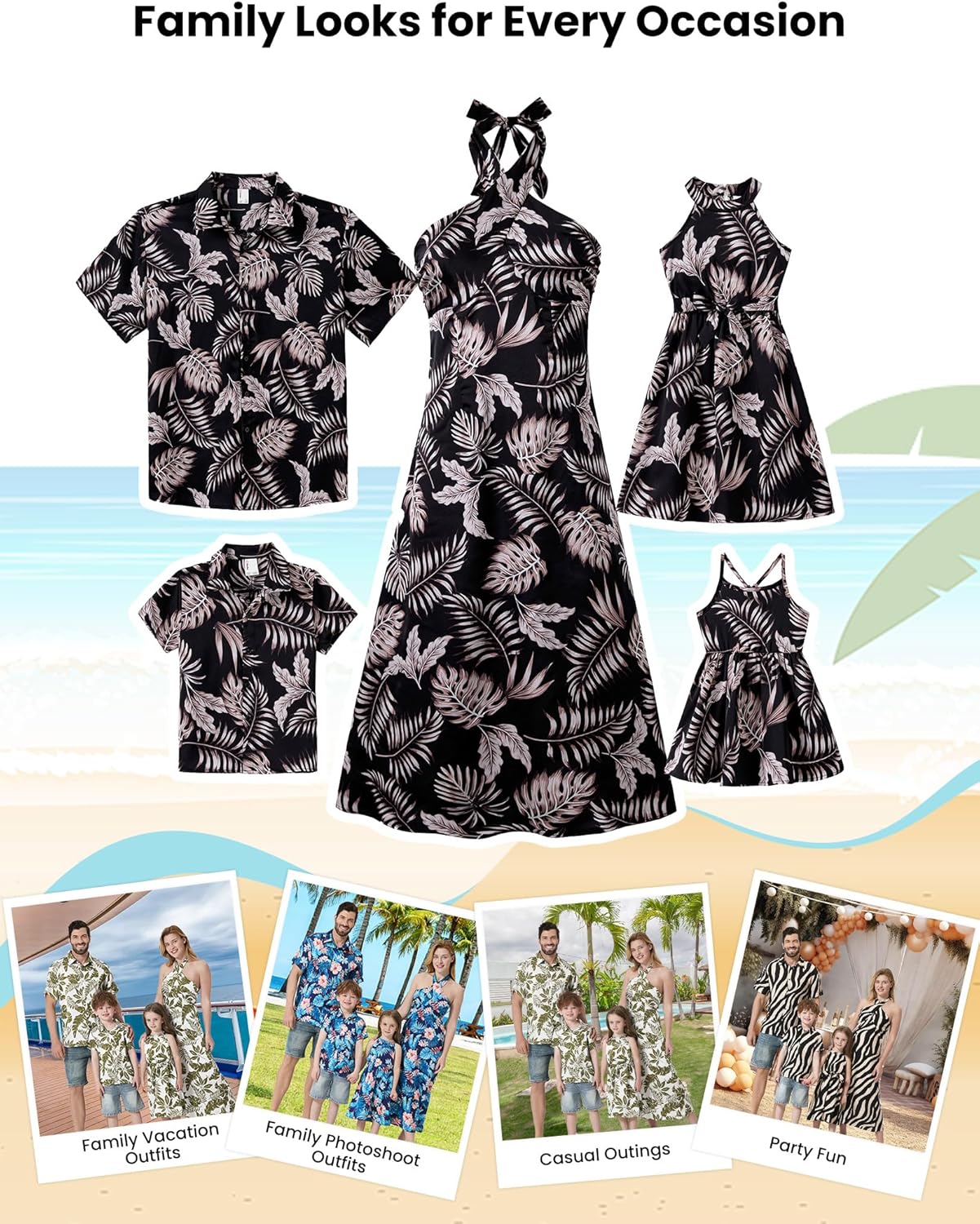 Family Matching Summer Outfits, Hawaiian Vacation Women Beach Dress, Girls Sundress, Men and Boys Button Down Shirt Family Matching Summer Outfits, Hawaiian Vacation Women Beach Dress, Girls Sundress, Men and Boys Button Down Shirt