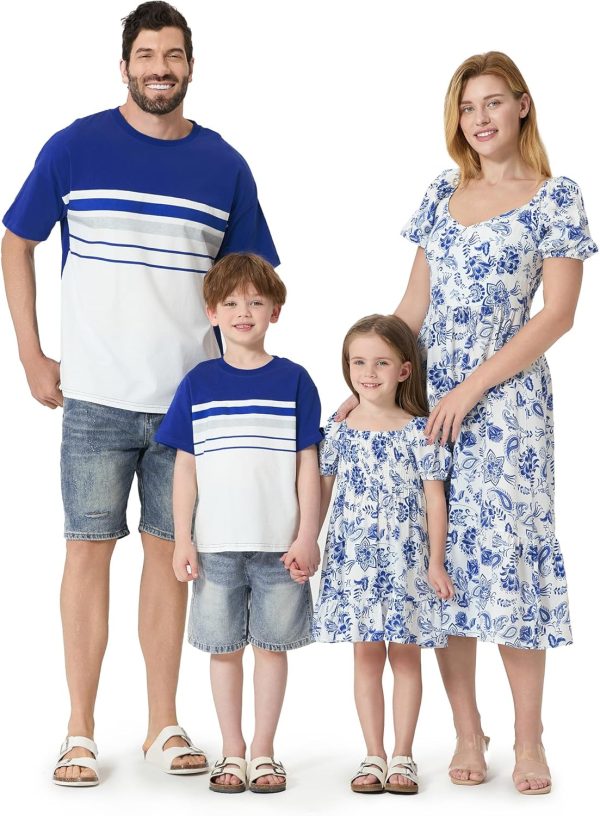 Family Matching Summer Outfits, Mommy and Me Matching Shirts Dresses Paisley Print Matching Dresses for Family