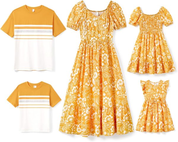 Family Matching Summer Outfits, Mommy and Me Matching Shirts Dresses Paisley Print Matching Dresses for Family