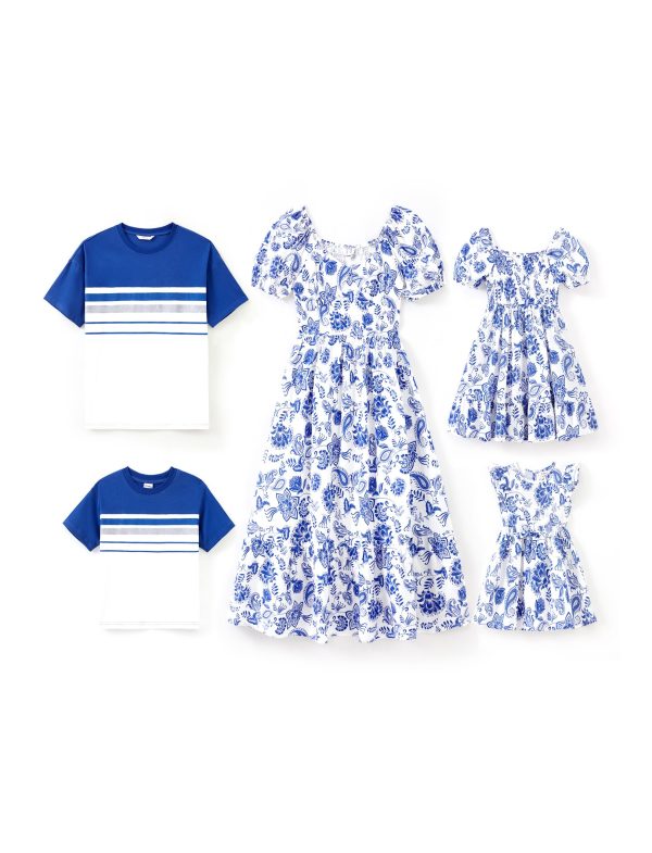 Family Matching Summer Outfits, Mommy and Me Matching Shirts Dresses Paisley Print Matching Dresses for Family