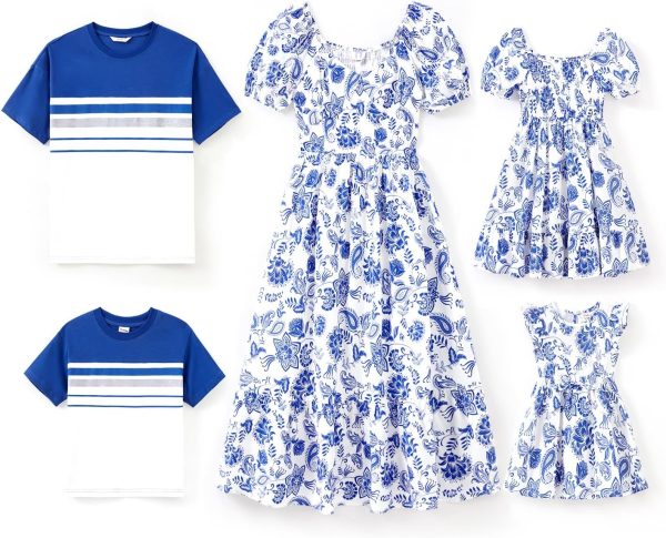Family Matching Summer Outfits, Mommy and Me Matching Shirts Dresses Paisley Print Matching Dresses for Family