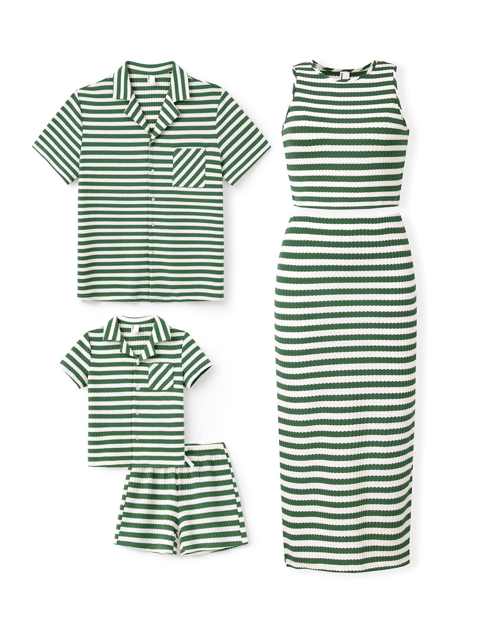 Family Matching Summer Outfits, Ribbed Knit Striped Women Skirt Set, Men Button Down Shirt and Kids Outfits Family Matching Summer Outfits, Ribbed Knit Striped Women Skirt Set, Men Button Down Shirt and Kids Outfits
