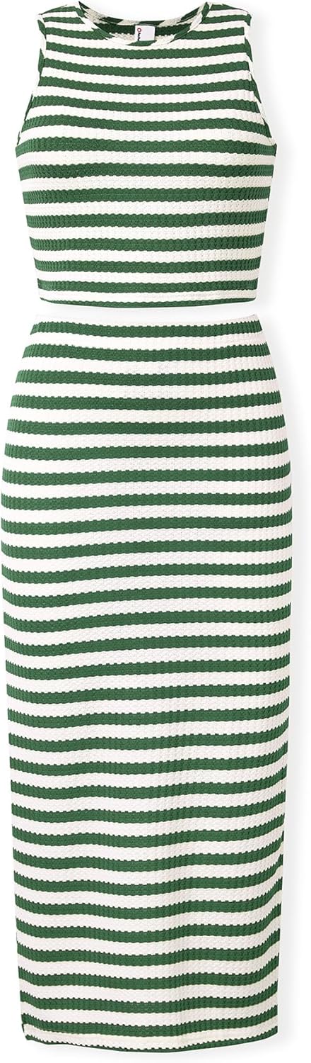 Family Matching Summer Outfits, Ribbed Knit Striped Women Skirt Set, Men Button Down Shirt and Kids Outfits Family Matching Summer Outfits, Ribbed Knit Striped Women Skirt Set, Men Button Down Shirt and Kids Outfits