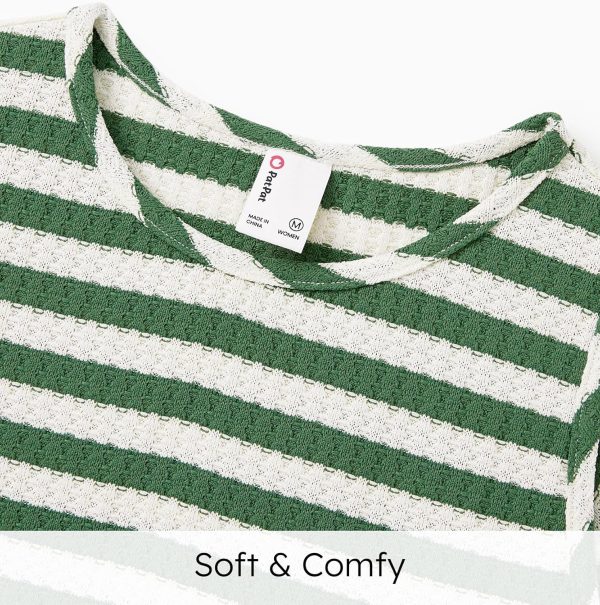 Family Matching Summer Outfits, Ribbed Knit Striped Women Skirt Set, Men Button Down Shirt and Kids Outfits