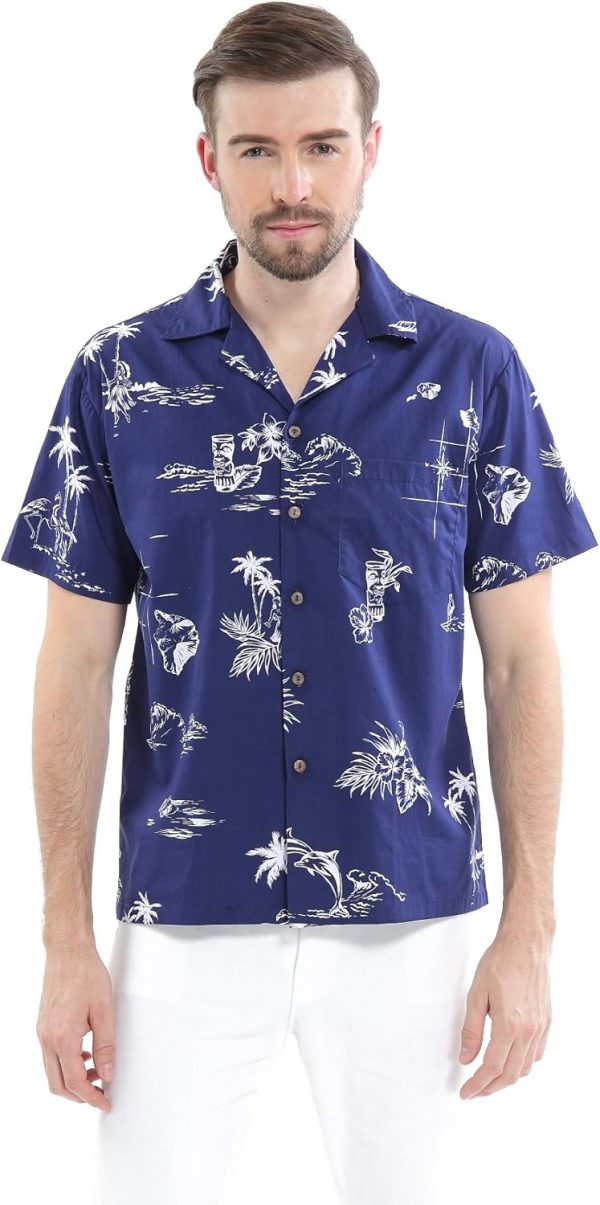 Matchable Family Hawaiian Luau Men Women Girl Boy Clothes in Classic Map Flamingo Navy
