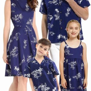 Matchable Family Hawaiian Luau Men Women Girl Boy Clothes in Classic Map Flamingo Navy Matchable Family Hawaiian Luau Men Women Girl Boy Clothes in Classic Map Flamingo Navy