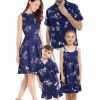 Matchable Family Hawaiian Luau Men Women Girl Boy Clothes in Classic Map Flamingo Navy