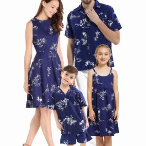 Matchable Family Hawaiian Luau Men Women Girl Boy Clothes in Classic Map Flamingo Navy Matchable Family Hawaiian Luau Men Women Girl Boy Clothes in Classic Map Flamingo Navy