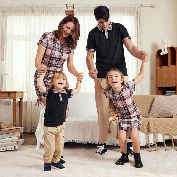 Matching Family Outfits Mom and Me Matching Outfits Short Sleeve Round Neck Midi Shirt Dress