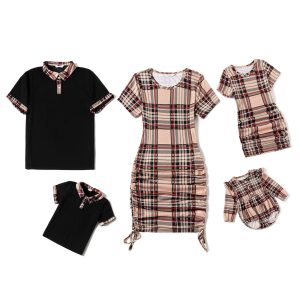 Matching Family Outfits Mom and Me Matching Outfits Short Sleeve Round Neck Midi Shirt Dress Matching Family Outfits Mom and Me Matching Outfits Short Sleeve Round Neck Midi Shirt Dress