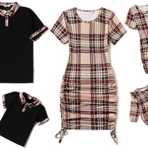 Matching Family Outfits Mom and Me Matching Outfits Short Sleeve Round Neck Midi Shirt Dress Matching Family Outfits Mom and Me Matching Outfits Short Sleeve Round Neck Midi Shirt Dress