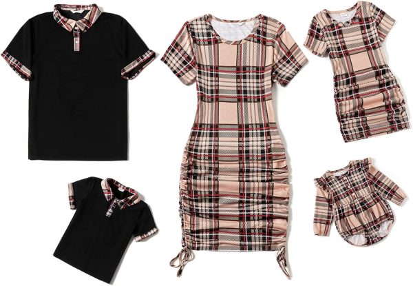 Matching Family Outfits Mom and Me Matching Outfits Short Sleeve Round Neck Midi Shirt Dress