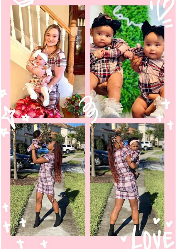 Matching Family Outfits Mom and Me Matching Outfits Short Sleeve Round Neck Midi Shirt Dress