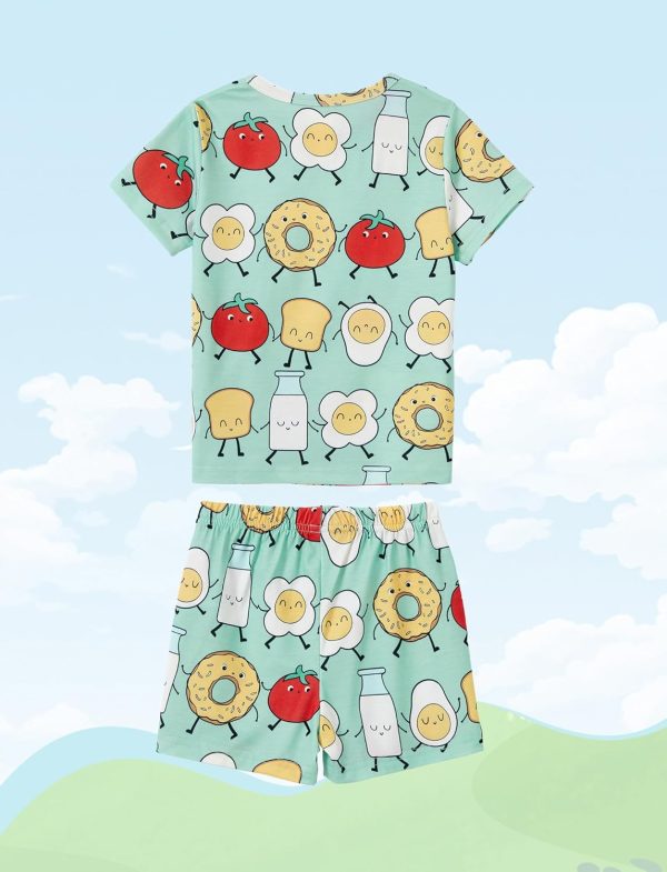 Matching Pajamas for Family Mommy and Me Pajamas Cartoon Print Short Sleeve Tops and Shorts Casual Sleepwear Sets