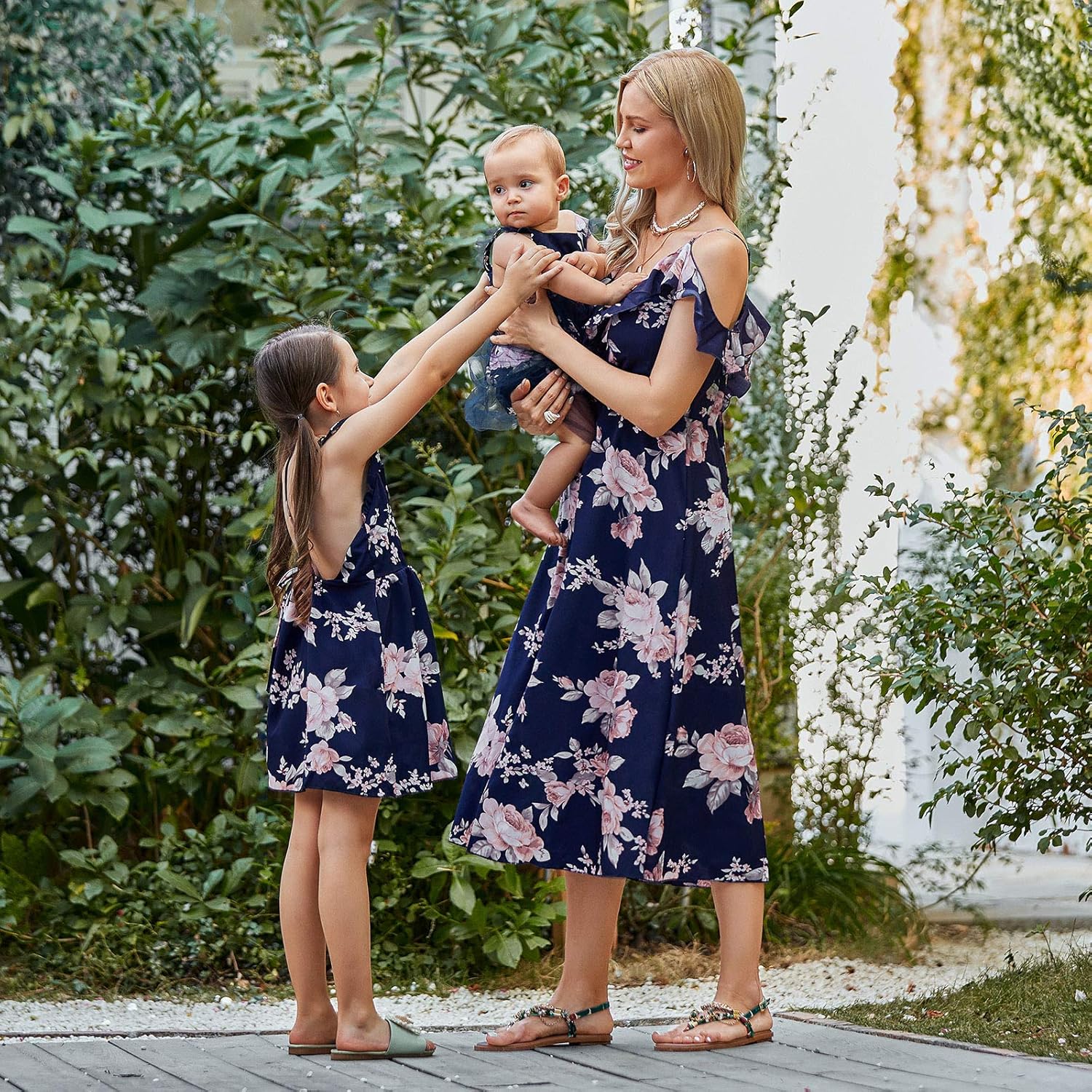 Mommy and Me Dresses Floral Print Cold Shoulder Ruffle Backless Strap Romper Beach Midi Dress Summer Mommy and Me Dresses Floral Print Cold Shoulder Ruffle Backless Strap Romper Beach Midi Dress Summer