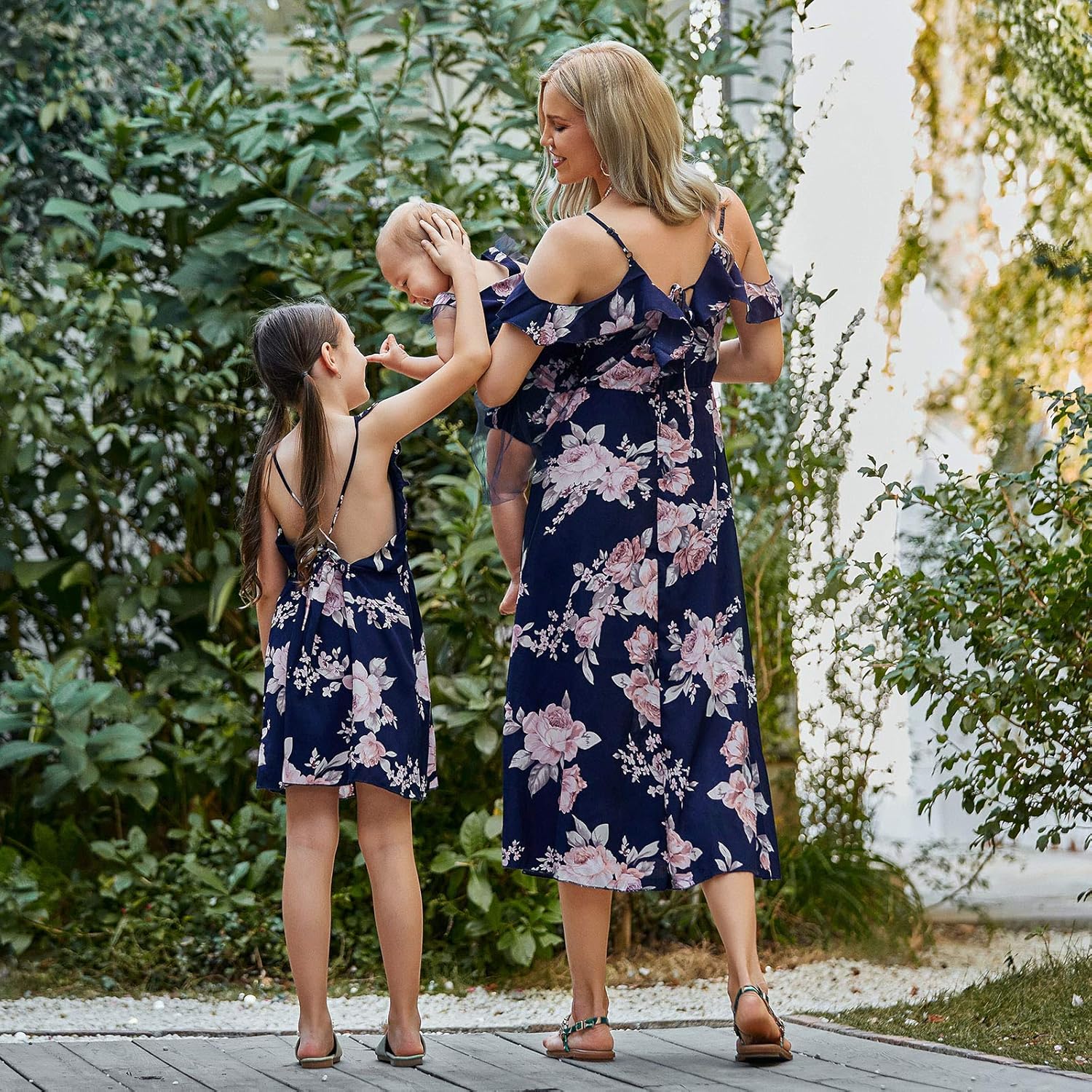 Mommy and Me Dresses Floral Print Cold Shoulder Ruffle Backless Strap Romper Beach Midi Dress Summer Mommy and Me Dresses Floral Print Cold Shoulder Ruffle Backless Strap Romper Beach Midi Dress Summer