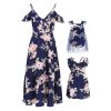 Mommy and Me Dresses Floral Print Cold Shoulder Ruffle Backless Strap Romper Beach Midi Dress Summer