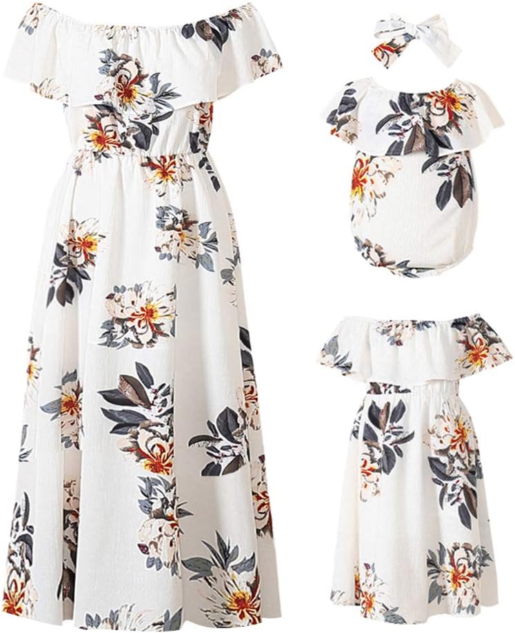Mommy and Me Dresses Floral Printed Chiffon Bowknot Ruffles Short Sleeve Beach Mom Daughter Matching Outfits Mommy and Me Dresses Floral Printed Chiffon Bowknot Ruffles Short Sleeve Beach Mom Daughter Matching Outfits