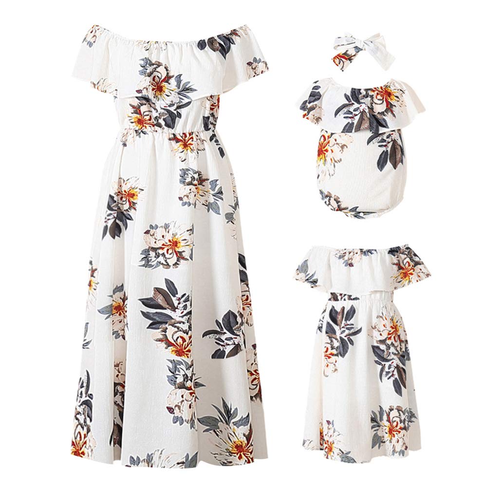 Mommy and Me Dresses Floral Printed Chiffon Bowknot Ruffles Short Sleeve Beach Mom Daughter Matching Outfits Mommy and Me Dresses Floral Printed Chiffon Bowknot Ruffles Short Sleeve Beach Mom Daughter Matching Outfits