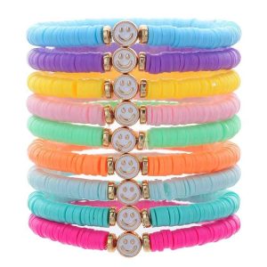 Multicolored Smiley Bracelet Set