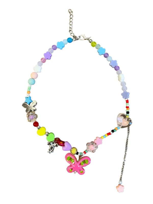 Rainbow Beaded Butterfly Necklace