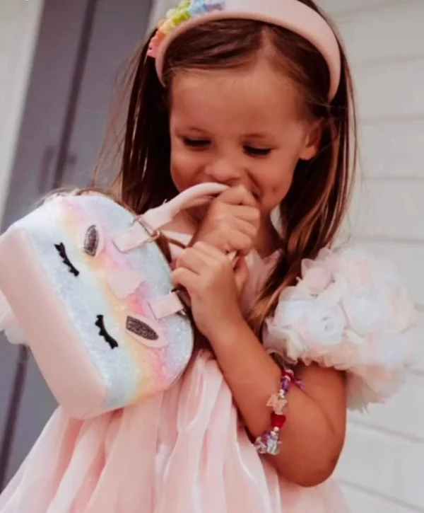 Rainbow Glitter Unicorn Pom Crossbody