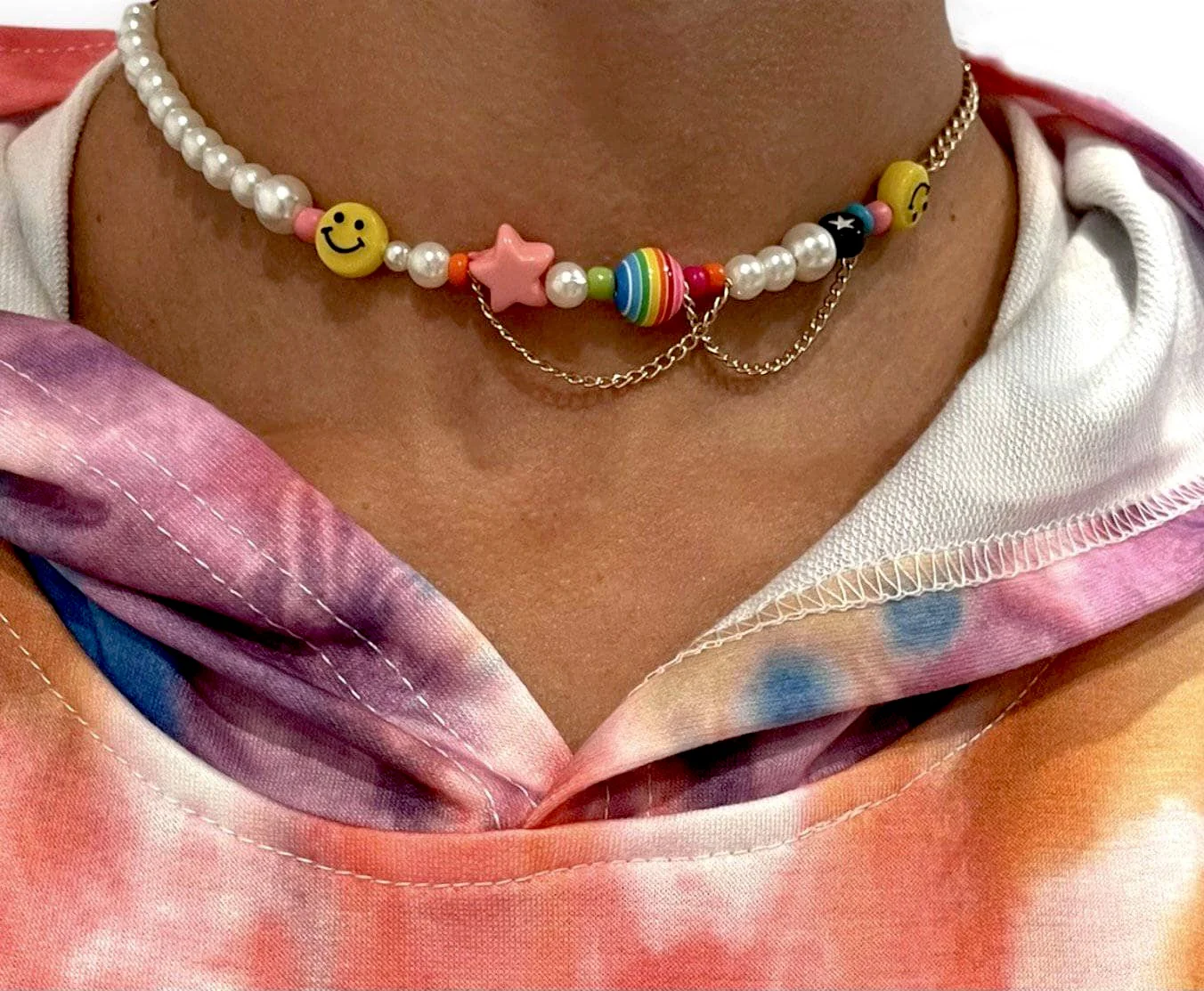Smiley Pearl Chain Choker Smiley Pearl Chain Choker