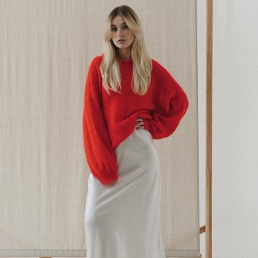 Red Mohair Hoodie: Hand-knitted Oversized Wool Sweater