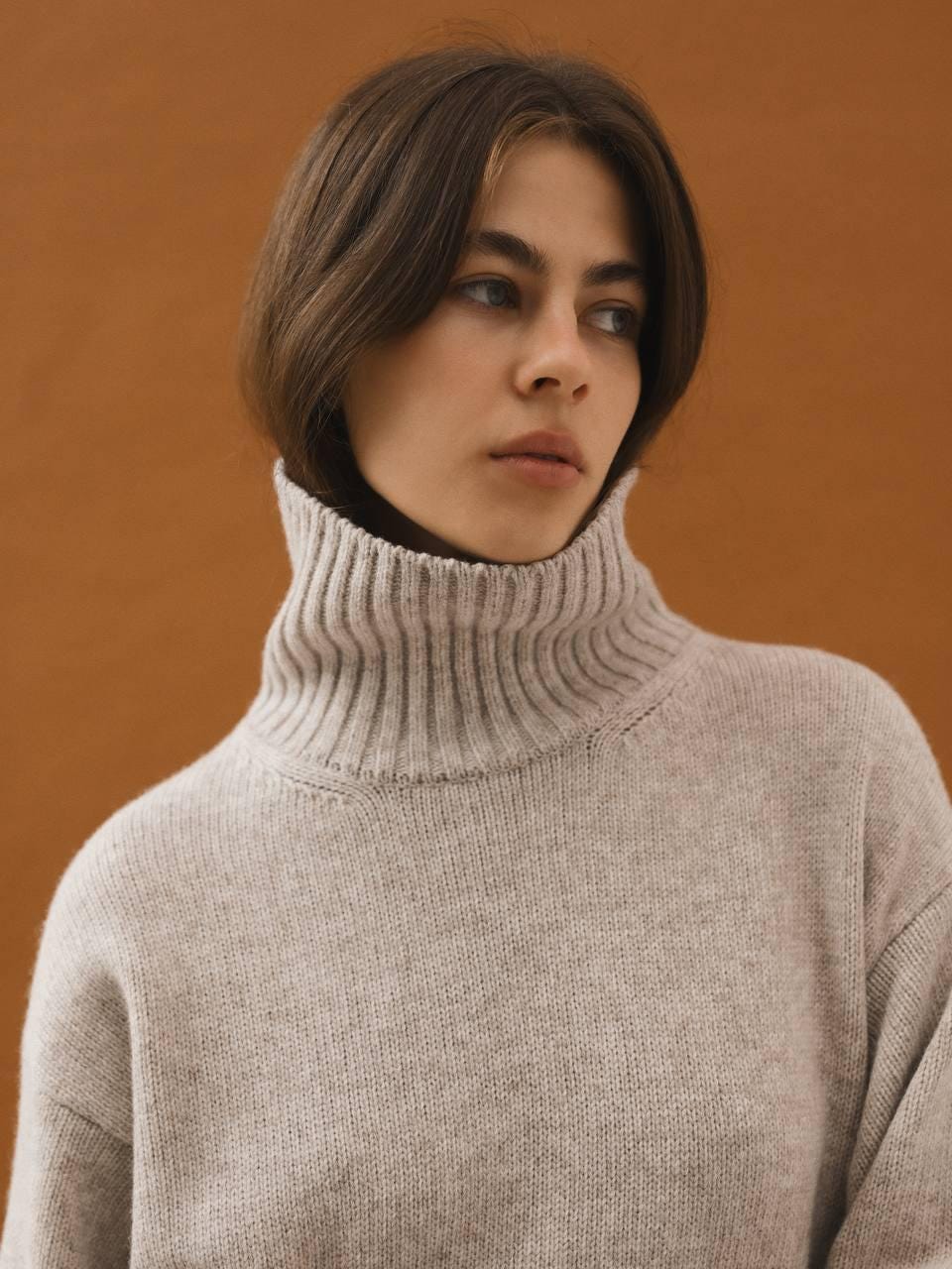 Oversized Turtleneck Sweater Gray & Beige Wool Blend